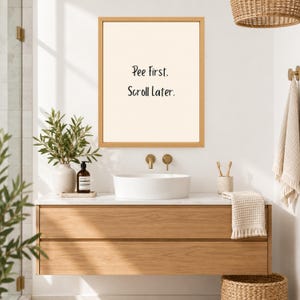 Pee First Scroll Later Bathroom Print, Minimalist Humor Wall Art (Digital Download) image 3