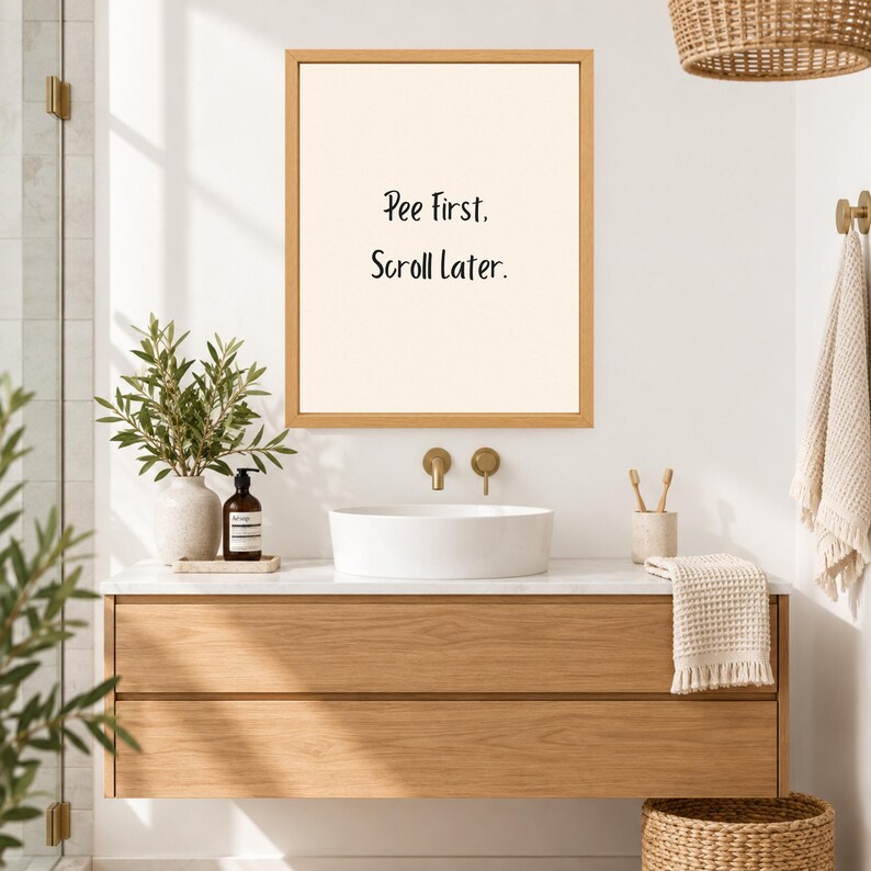 Pee First Scroll Later Bathroom Print, Minimalist Humor Wall Art (Digital Download) image 3