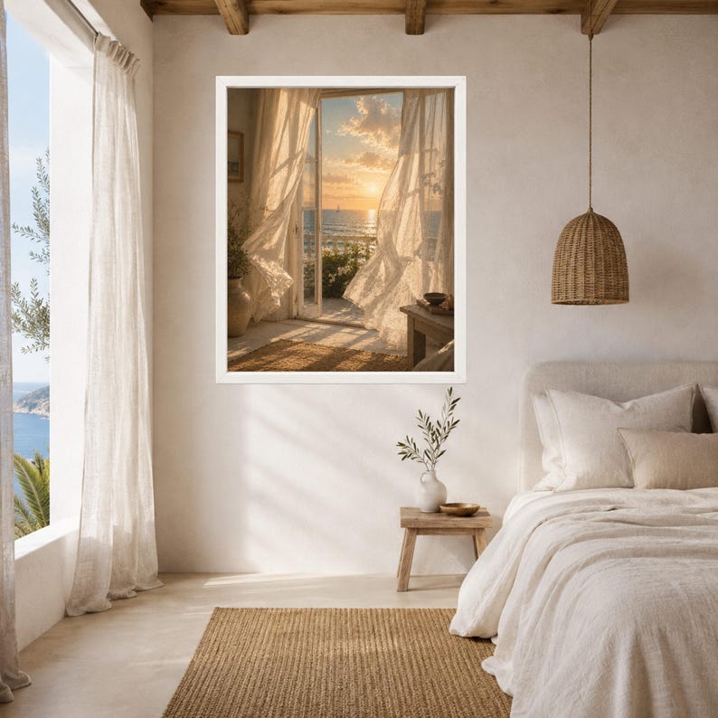 Mediterranean Window Art, Sheer Curtains, Sunset Sailboat (Digital Download) image 5