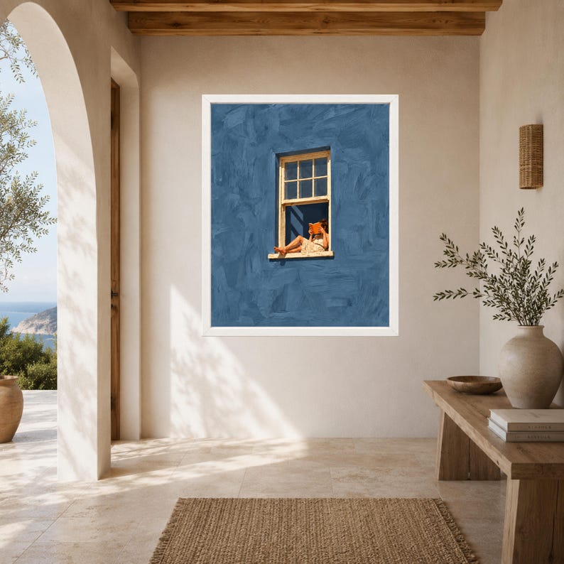 Woman Reading Window Print, Dusty Blue Wall Art, Book Lover Decor (Digital Download) image 6