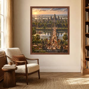 Angkor Wat 1200 CE Reconstructed Cityscape Print, Khmer Empire Art (Digital Download) image 3