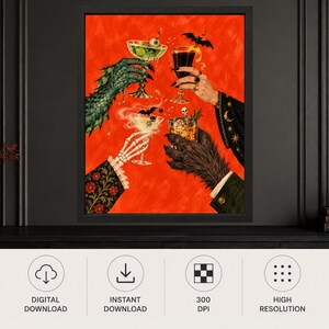 Halloween Cocktail Wall Art, Skeleton Cheers Print, Spooky Drinks (Digital Download) image 10