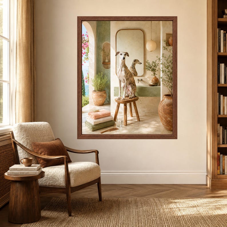 Whippet Bathroom Wall Art, Greyhound Dog Poster, Mediterranean Bathroom Print, Digital Download immagine 5