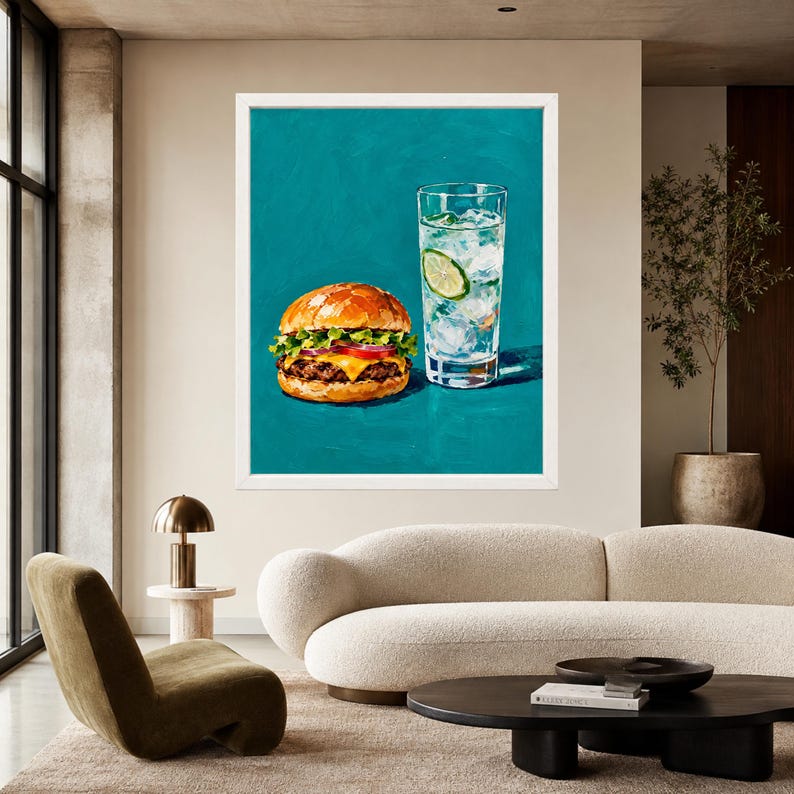 Cheeseburger and Lime Soda Print, Retro Kitchen Decor (Digital Download) image 3