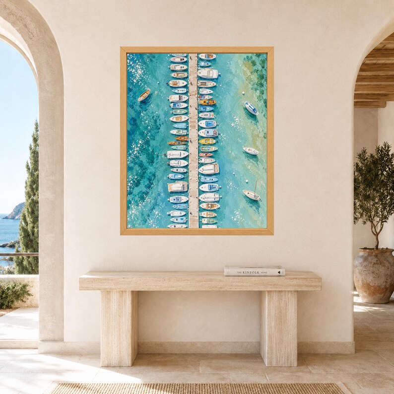 Aerial Marina Print, Turquoise Harbor, Mediterranean Boats (Digital Download) image 7