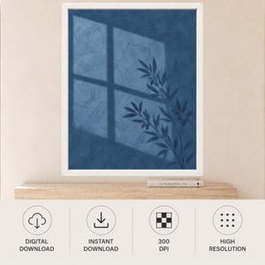 Blue Olive Branch Shadow Print, Minimalist Nature Wall Art (Digital Download) image 11