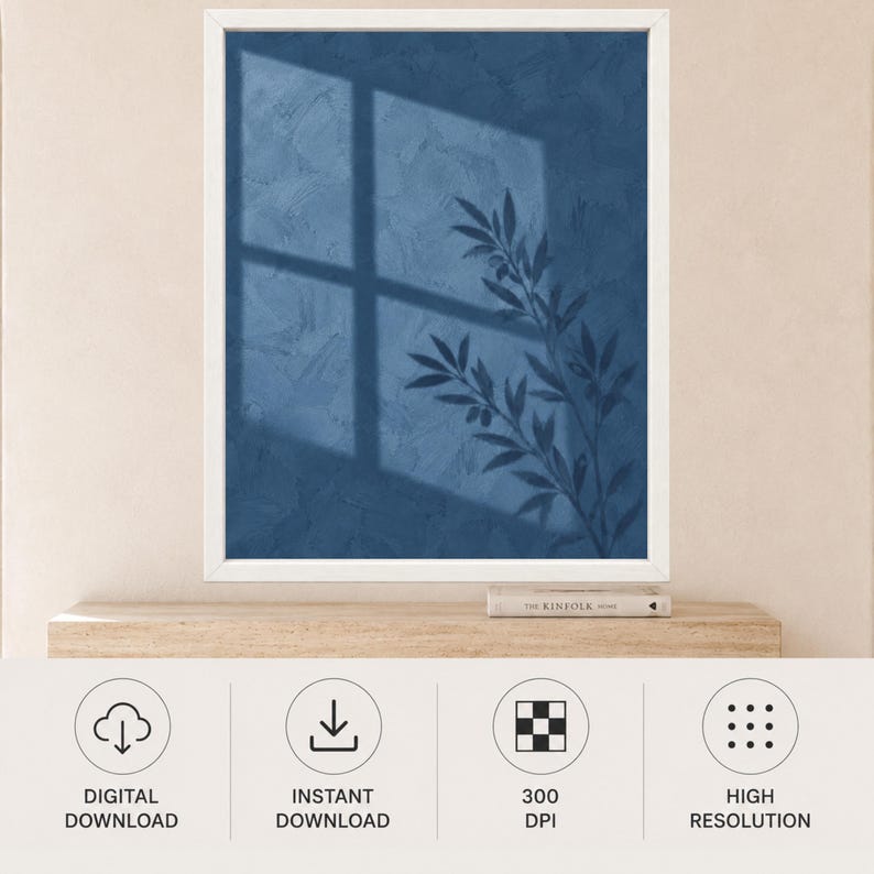 Blue Olive Branch Shadow Print, Minimalist Nature Wall Art (Digital Download) image 11