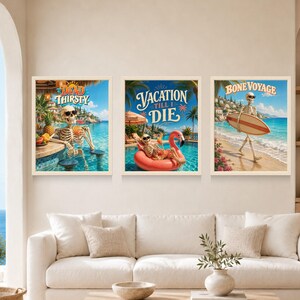 Funny Skeleton Flamingo Pool Poster, Tropical Summer Decor (Digital Download) image 10