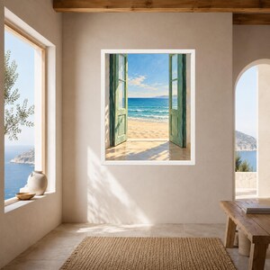 Open Door Sea View Print, Mediterranean Coastal Art, Green Door Beach Decor (Digital Download) image 7