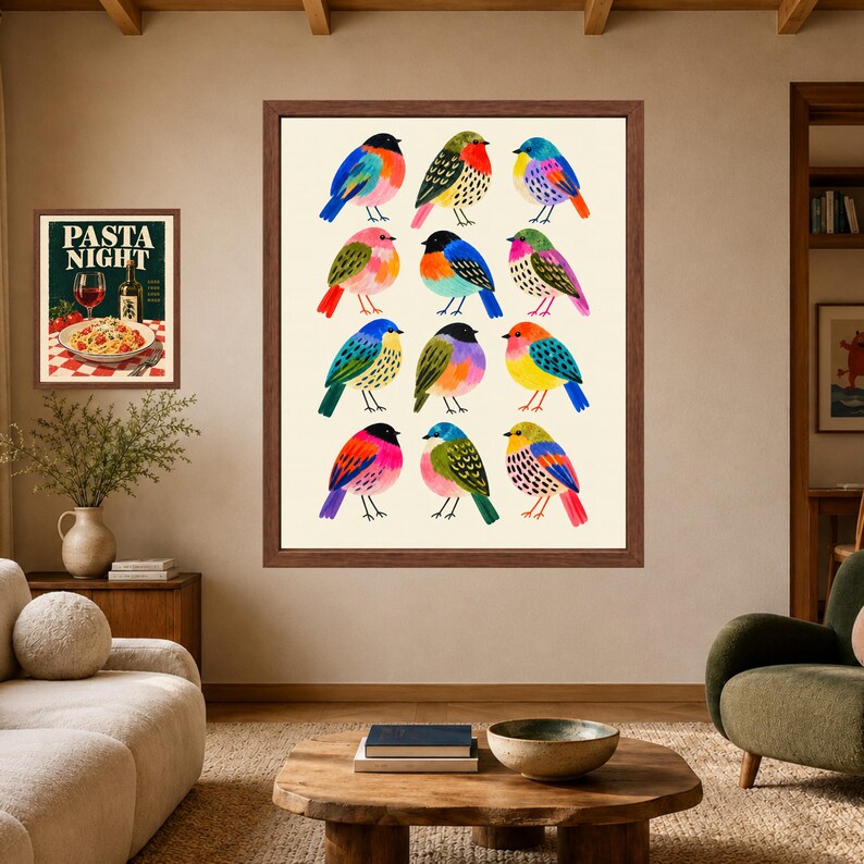 Colorful Folk Art Bird Print, Whimsical Nature Decor (Digital Download) image 8