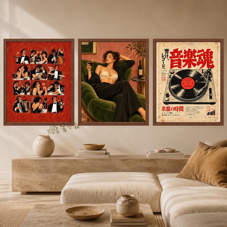 Woman With Wine Wall Art, Green Velvet Lounge Print, Fashion Poster (Digital Download) immagine 10