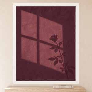Burgundy Rose Shadow Print, Moody Botanical Wall Art (Digital Download) image 2