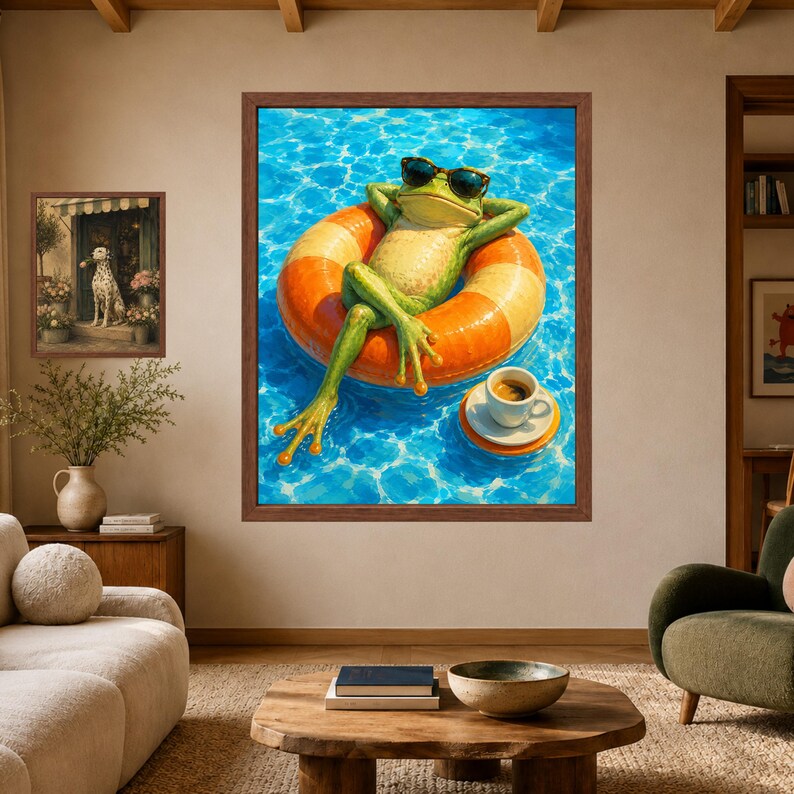 Funny Frog Pool Float Wall Art, Sunglasses Summer Print (Digital Download) image 3