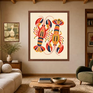 Folk Art Lobster Print, Coastal Kitchen Decor, Nautical Seafood Poster (Digital Download) image 7