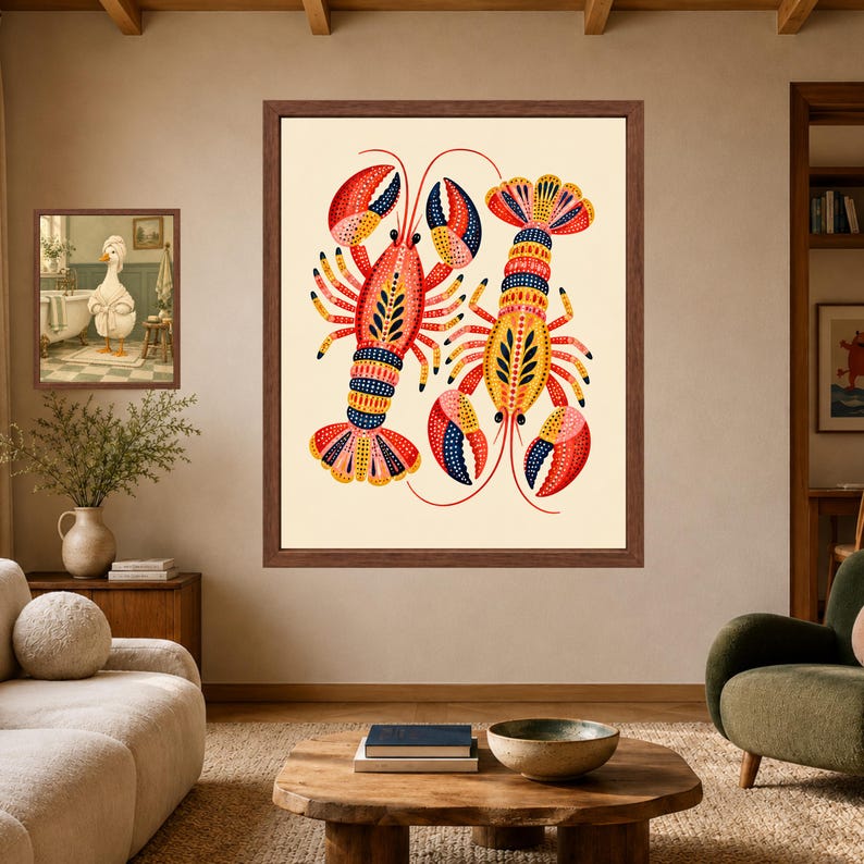 Folk Art Lobster Print, Coastal Kitchen Decor, Nautical Seafood Poster (Digital Download) image 7