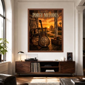 Tryck med verandamelodier och resonatorgitarr, rustik countrymusikkonst (digital nedladdning) bild 3