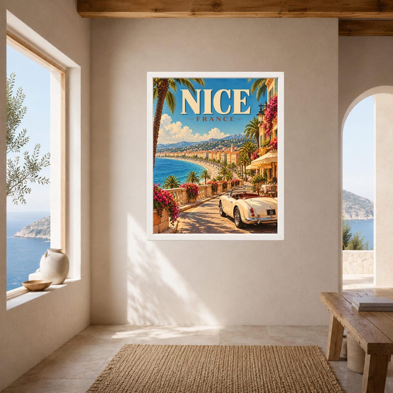 Nice France Travel Poster, French Riviera Coastal Art (Digital Download) image 7