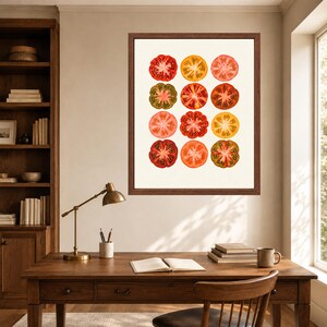 Tomatväggkonst, färgglatt kökstryck, arvegods-tomataffisch, retro matdekor, digital nedladdning bild 6