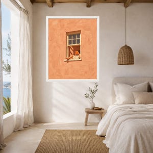 Woman Reading Window Print, Mediterranean Wall Art, Peach Orange Book Lover Decor, Digital Download image 5