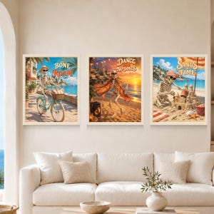 Dancing Skeleton Beach Party Print, Retro Summer Humor Art (Digital Download) image 10