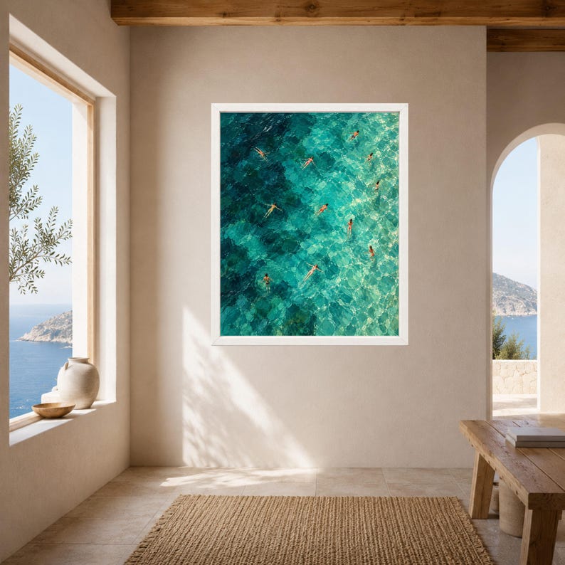 Aerial Ocean Swimmers Print, Turquoise Sea Pattern, Coastal Art (Digital Download) image 7