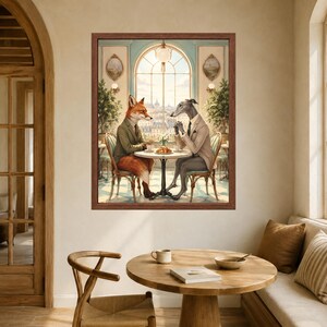 Fox and Greyhound Business Lunch Art, French Cafe Decor (Digital Download) image 6
