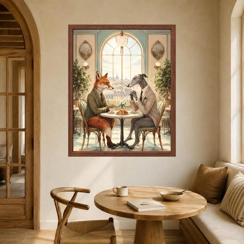 Fox and Greyhound Business Lunch Art, French Cafe Decor (Digital Download) image 6