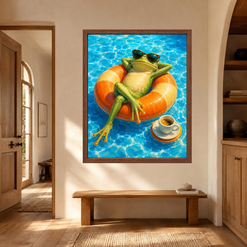 Funny Frog Pool Float Wall Art, Sunglasses Summer Print (Digital Download) image 8