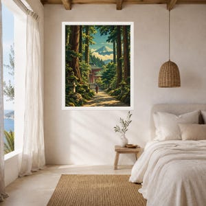 Mount Fuji Forest Shrine Print, Japandi Landscape Art (Digital Download) afbeelding 5