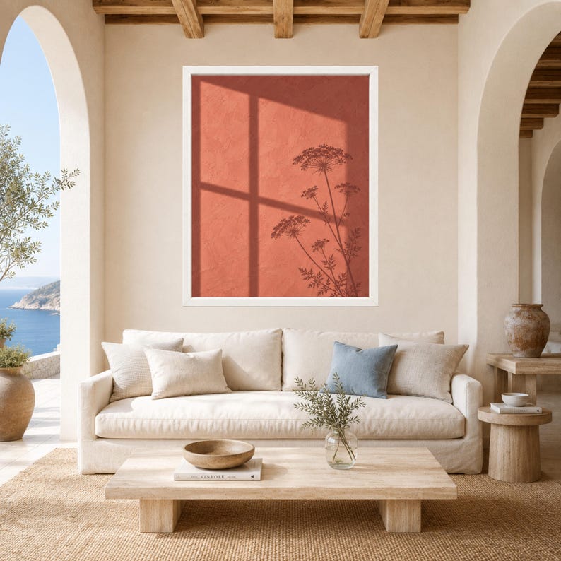 Terracotta Botanical Shadow Print, Minimalist Floral Window Art (Digital Download) image 3
