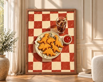Dino Nugget Kitchen Print, Retro Diner Food Art (Digital Download)
