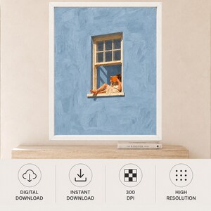 Woman Reading in Window Print, Soft Blue Wall Art, Book Lover Decor (Digital Download) image 11
