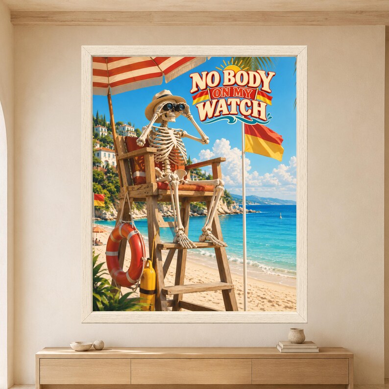 Skeleton Lifeguard Beach Poster, Funny Summer Humor Art (Digital Download) image 9
