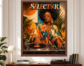 Selector DJ Wall Art, Retro Music Poster, Female DJ Decor (Digital Download)