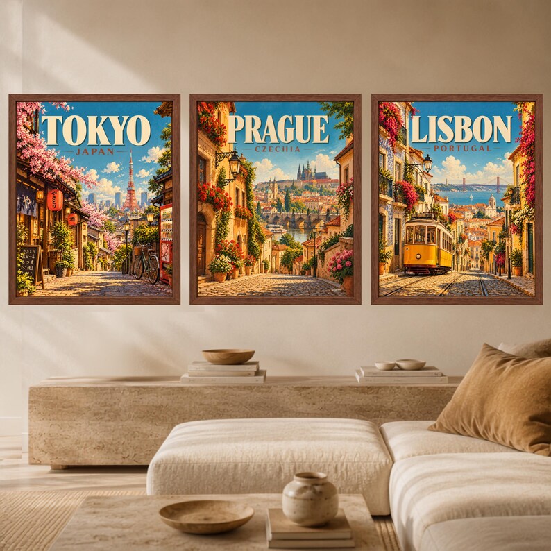 Prague Travel Poster, Charles Bridge Wall Art, Prague Castle Czech Republic Print, Digital Download image 10