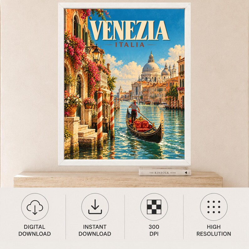 Venice Travel Poster, Gondola Wall Art, Venezia Italy Print, Grand Canal Decor, Digital Download image 11