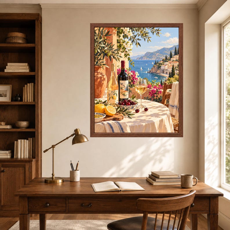 Mediterranean Wine and Lemon Print, Italian Coast Kitchen Decor (Digital Download) imagen 6