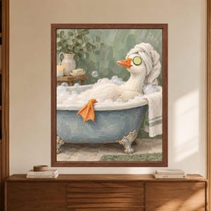 Spa Duck Bath Print, Cucumber Eyes, Sage Green Bathroom Art (Digital Download) image 8