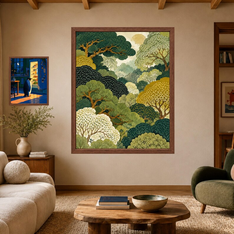 Wandbild mit Waldmotiv, grüner botanischer Druck, erdige Naturlandschaft (Digitaler Download) Bild 7