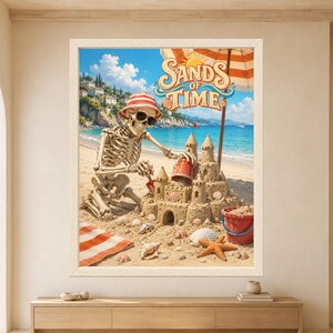Funny Skeleton Sandcastle Beach Poster, Summer Vacation Art (Digital Download) Bild 9