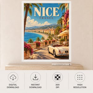 Nice France Travel Poster, French Riviera Coastal Art (Digital Download) image 11