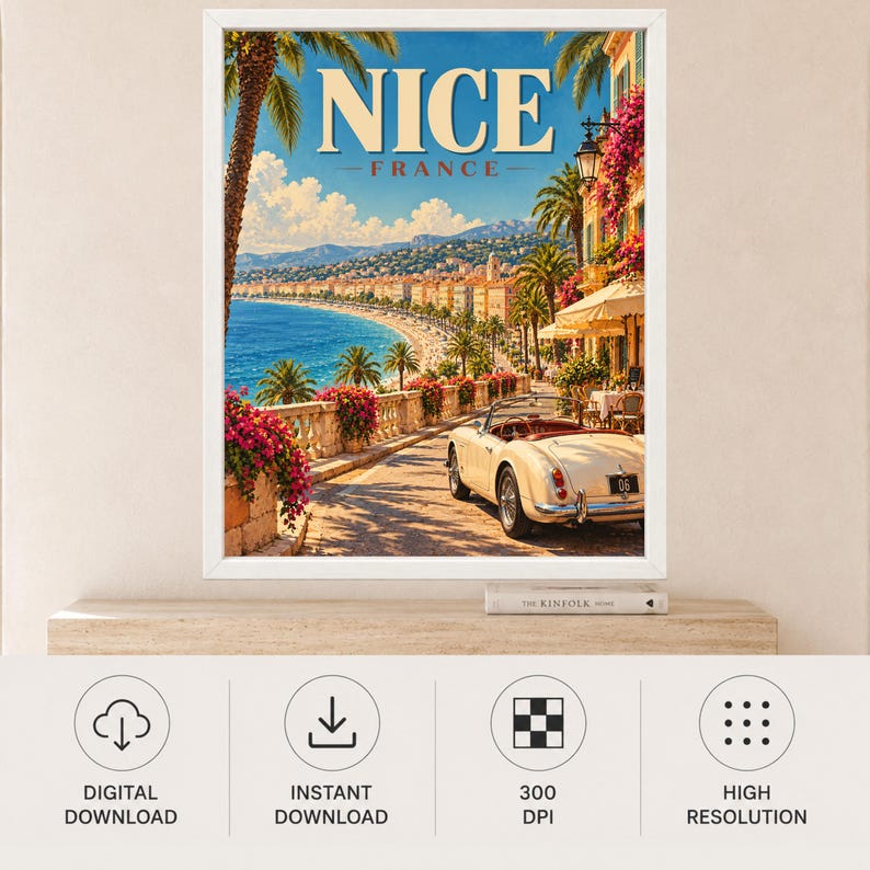 Nice France Travel Poster, French Riviera Coastal Art (Digital Download) image 11