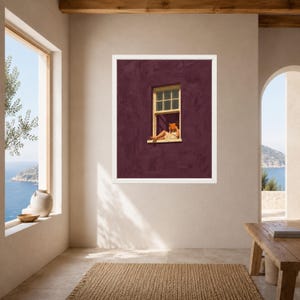 Woman Reading Window Print, Burgundy Wall Art, Minimalist Book Lover Decor (Digital Download) image 7