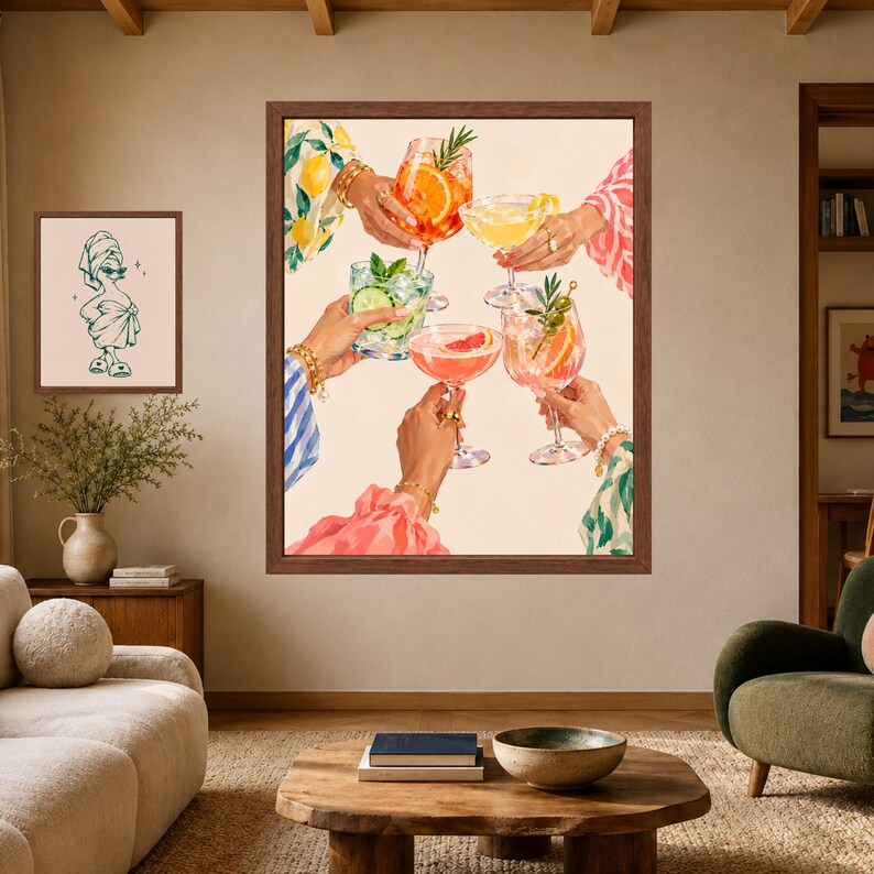 Colorful Cocktail Cheers Print, Girls Night Aperitivo Art (Digital Download) image 7