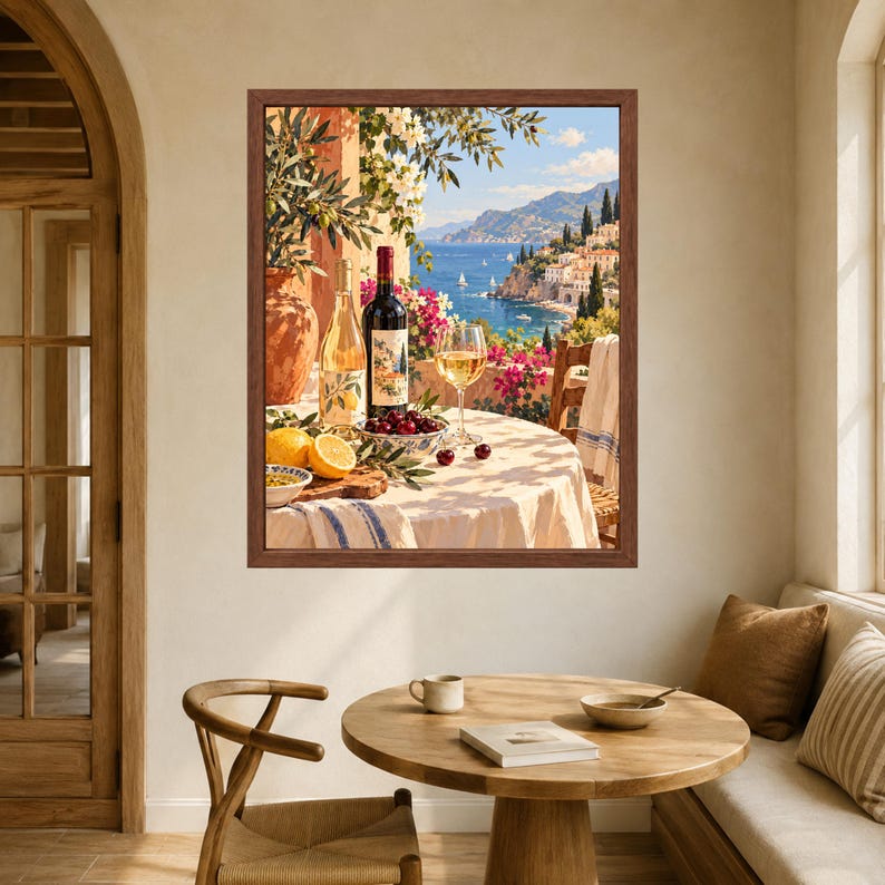 Mediterranean Wine and Lemon Print, Italian Coast Kitchen Decor (Digital Download) imagen 5