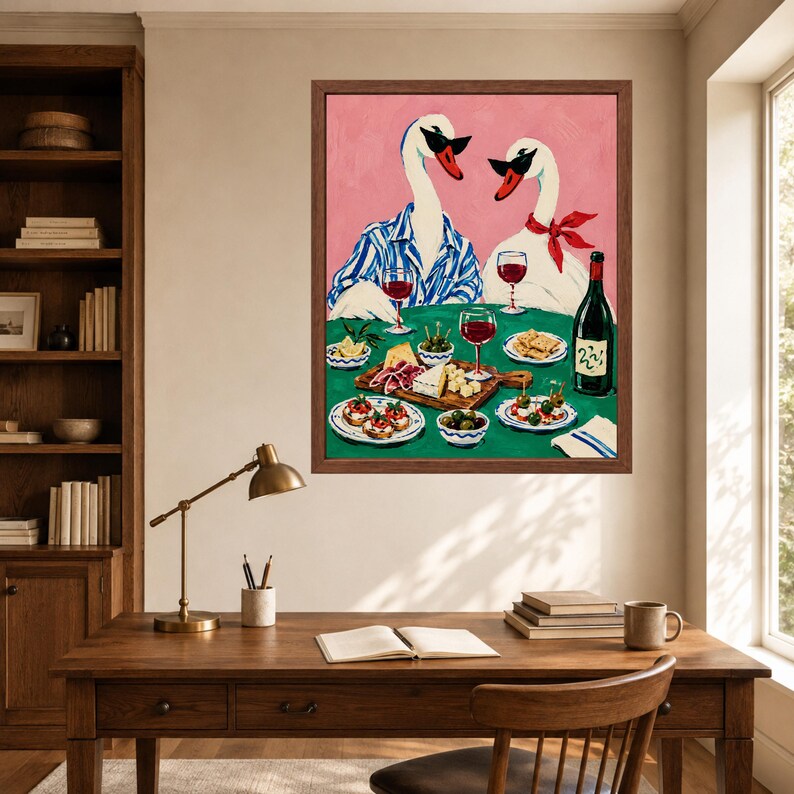 Funny Swan Dinner Party Print, Wine Lover Kitchen Decor (Digital Download) image 6