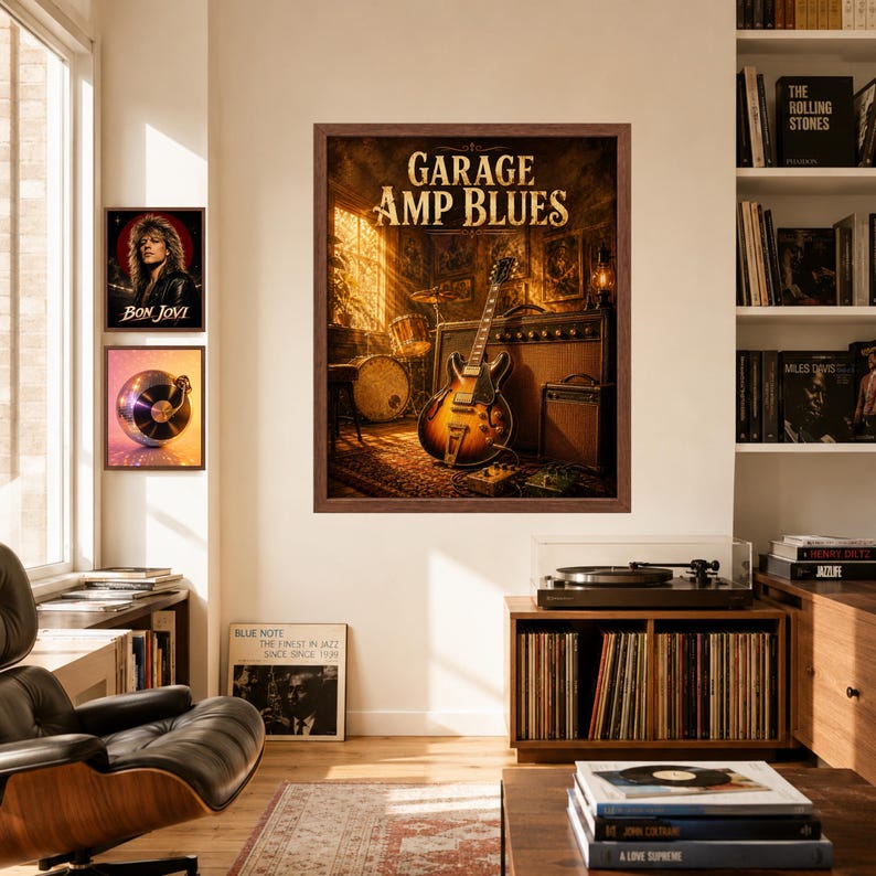 Vintage affisch för bluesgitarrförstärkare, konst för garagerepetitionsrum (digital nedladdning) bild 6