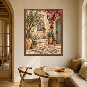 Kunstdruck „Mediterraner Olivenbaumhof“, Bougainvillea-Motiv im toskanischen Villenstil (Digitaler Download) Bild 5