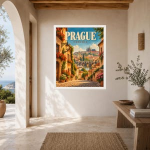 Prague Travel Poster, Charles Bridge Wall Art, Prague Castle Czech Republic Print, Digital Download image 6