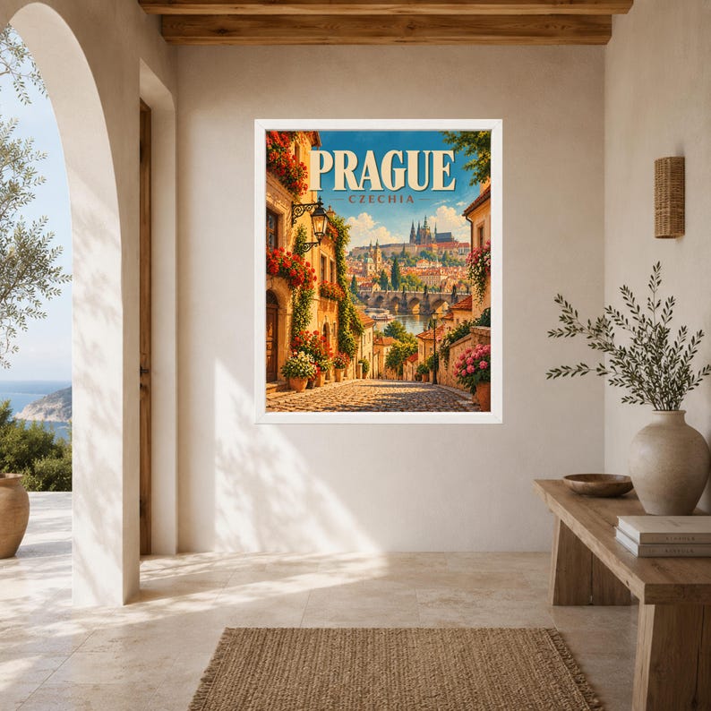 Prague Travel Poster, Charles Bridge Wall Art, Prague Castle Czech Republic Print, Digital Download image 6